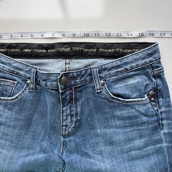 ReRock for Express Flared Low Rise Denim Jeans Distressed Style Womens Size 12L - Picture 6 of 16